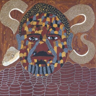 Dwayne Jessell, Unified Spirit, Eternal Belonging: Where Land & Self Unite, 
Traditional ochre on canvas, 
90 x 90cm, 
$2400 
