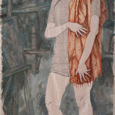 Larisa (Lara) Levichkina, Self Portrait, 
Markers, colour pencils and acrylic paint on linen-based fabric, 
200 x 96cm,
$1500 
