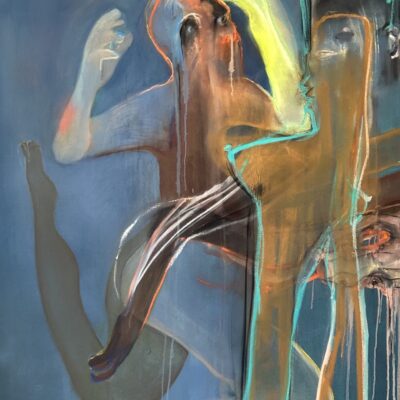 Natalie Scholtz, Stumble,  
Aerosol, acrylic and oil paint on canvas, 
153 x 101cm, 
$5900 
