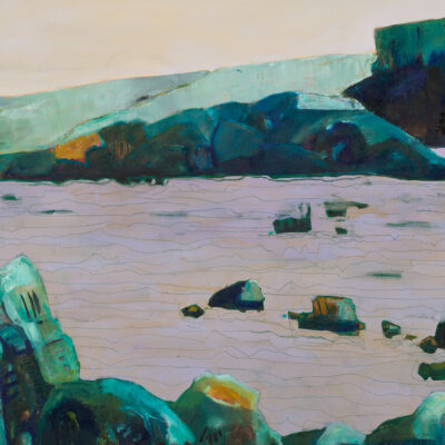 Roslyn Hamdorf, Poetry and Peril - Torpedo Rocks 2024,  
Oil on canvas,  
95 x 170cm, 
$5600 

