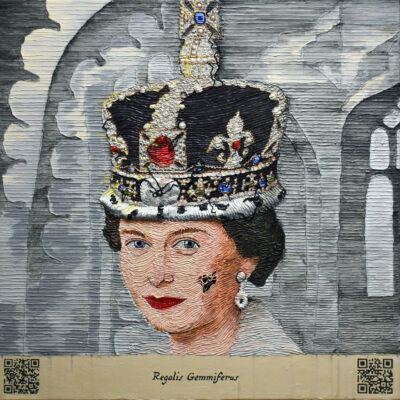 Desmond Mah, Regalis Gemmiferus, 
Acrylic paint on xuan paper with accompanying AI voice via QR code, 
90 x 90cm,
$14000 
 