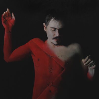 Jamie Preisz, Today, Now, Everyday (Red Lenses), Oil on Canvas, 120 cm x 110 cm
