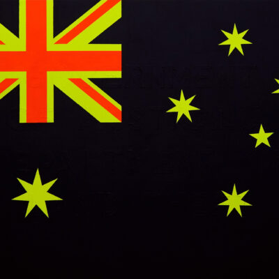 Matthew McAlpine,  Department of Land Theft (VI), Acrylic, fluorescent pigment and binder on canvas, 91.6 x 122.2cm