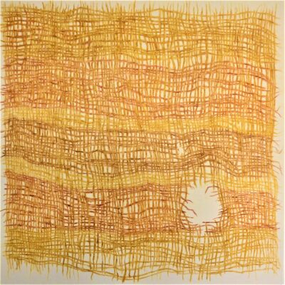 Moya Cole, Loose Threads and Lots of Gaps, Water Colour Pencil on Stretched Primed Canvas, 60 X 60 cm