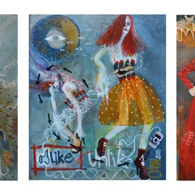 Carl Gopalkrishnan, Bombshells 1 to 3
Acrylic on canvas
30 cm x 75 cm
