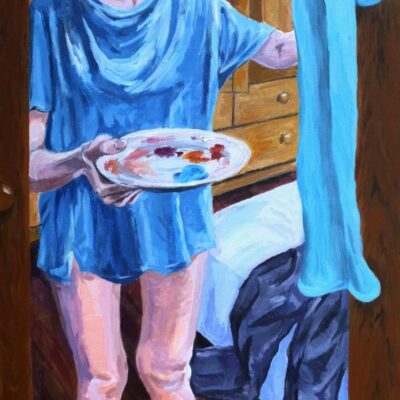 Janet Mitsuji, I always thought they’d change ’til I met my Aunty Rose, Acrylic on canvas, 90 x 45cm 