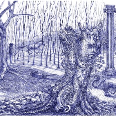 Linda Fardoe, Autobiographical Mindscape, Archival Giclee on Canson rag paper with archival ink 	pens and gel pen, 50 x 132cm 