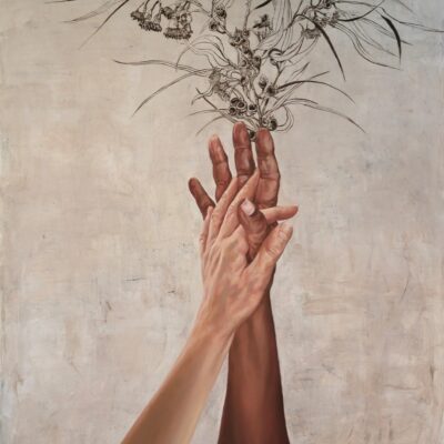 Lori Pensini, Healing, Oil acrylic  ground burnt jarrah on linen, 100 x 85cm  
