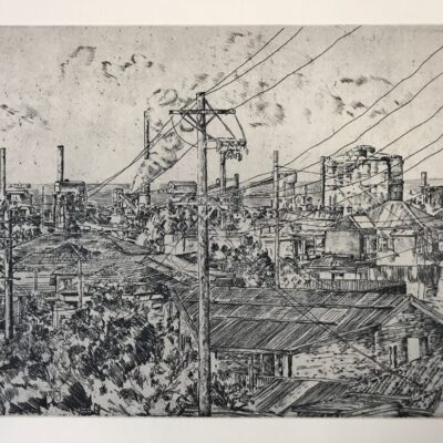 Riste Andrievski, A portrait of a industrial migrant landscapeSoft Ground Etching28.5 cm x 37.5 cm